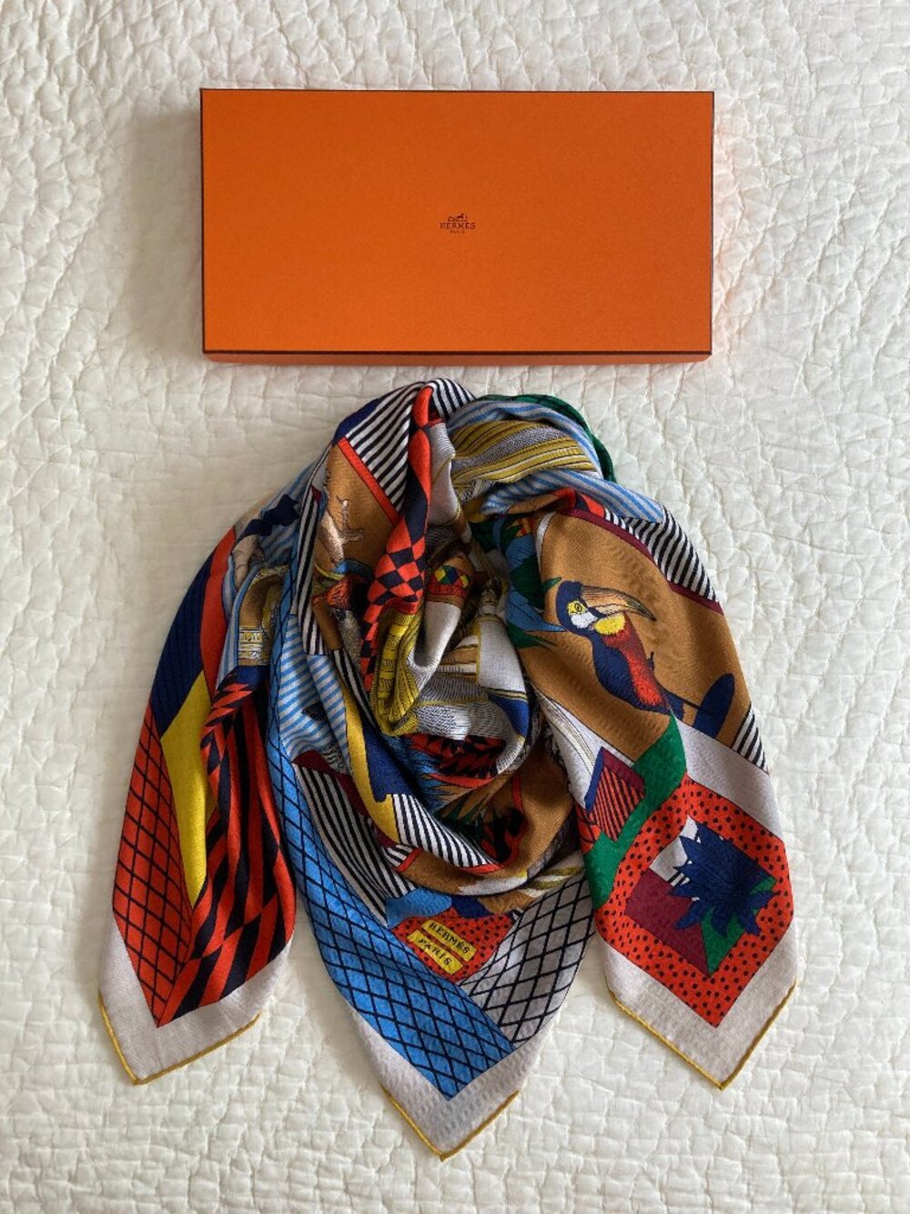 Hermes Grand Theatre Nouveau Cashmere Silk Shawl Scarf